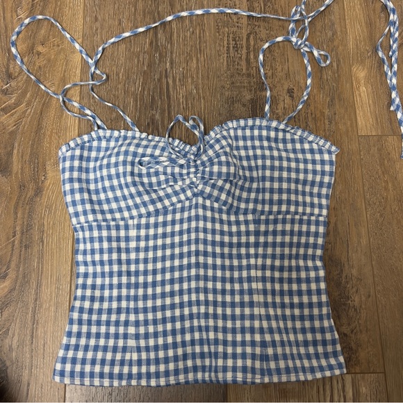 💔SOLD 💔Reformation blue gingham check tie strap tank top - Picture 2 of 5